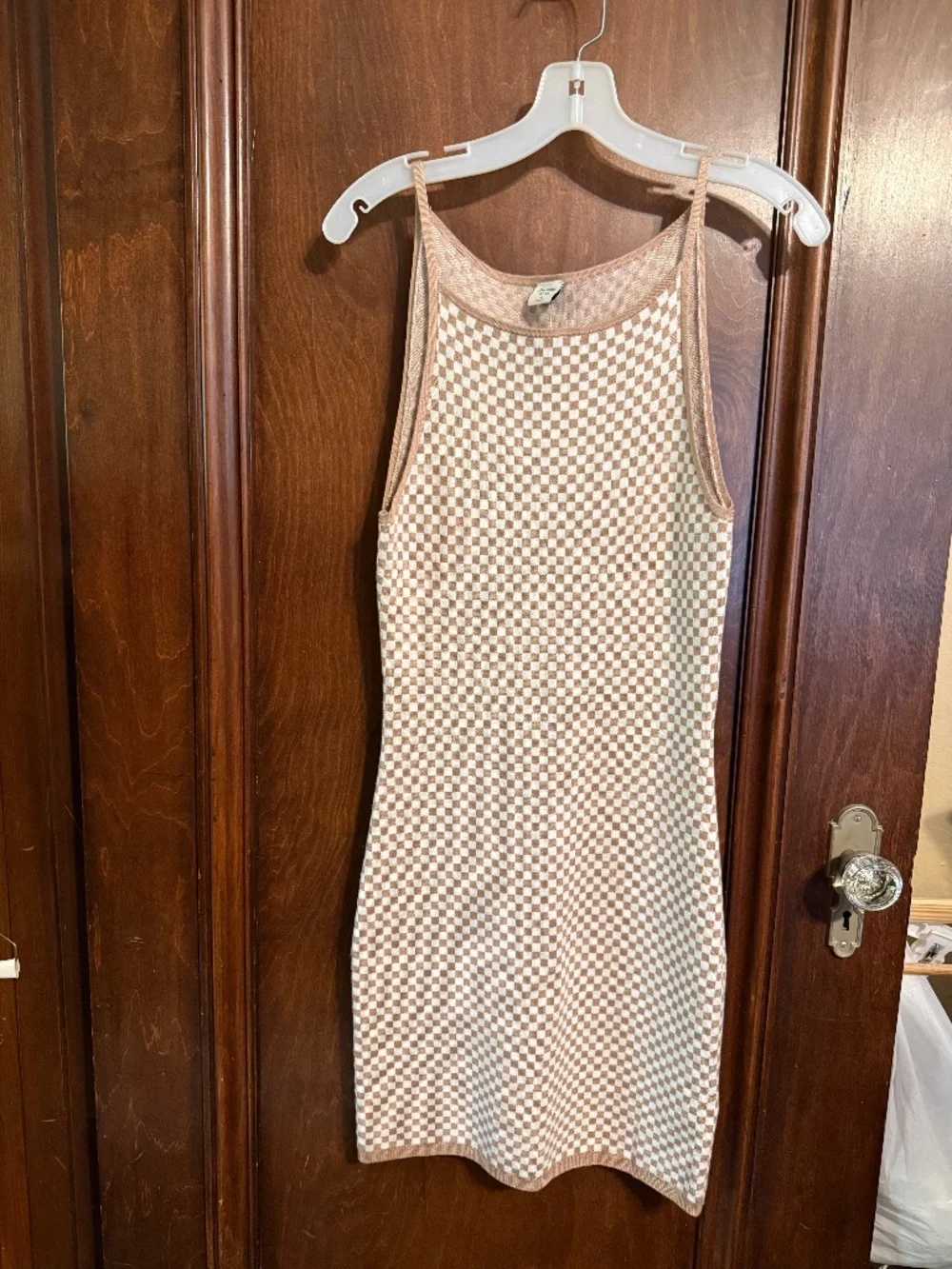 Abercrombie & Fitch Classic style knit check pattern dress tan and cream
